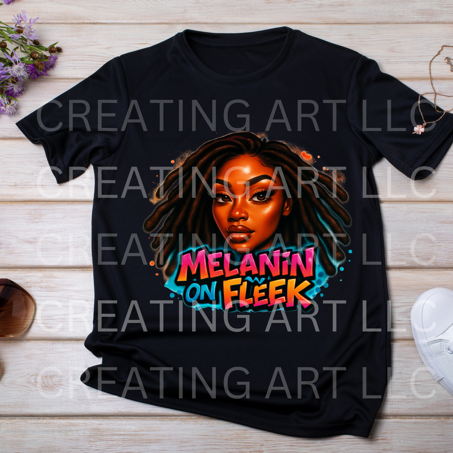Melanin on Fleek | Afrocentric Black Girl Digital Art | Dreadlocks Sublimation Design | Cultural Pride Shirt Graphic DIGITAL DOWNLOAD