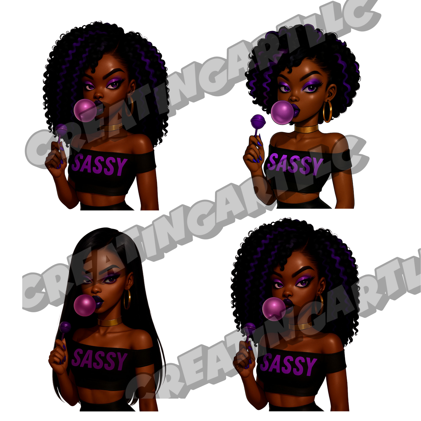 Sassy Black Girl PNG Bundle | Melanin Digital Art | Afrocentric Bubblegum Graphics | Instant Download”
