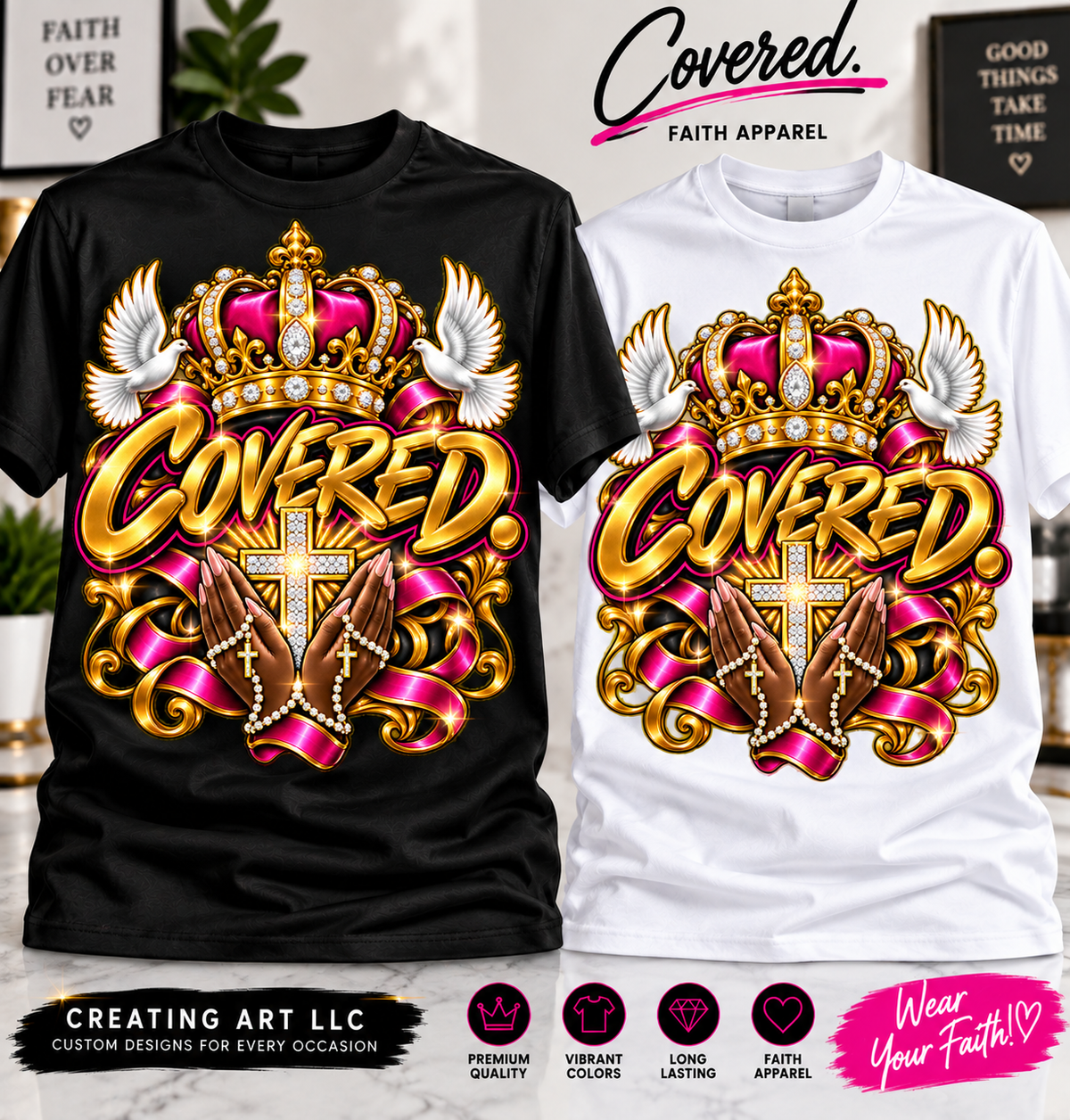 Covered faith shirt mockup in black and white