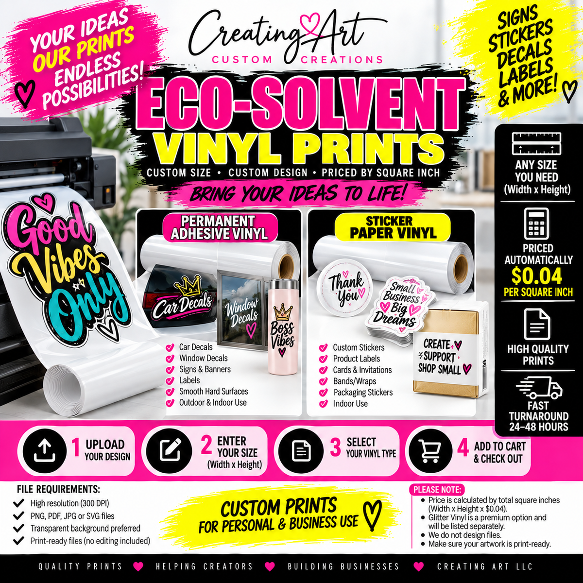 Creating Art Eco-Solvent Vinyl Prints permanent adhesive and sticker paper vinyl