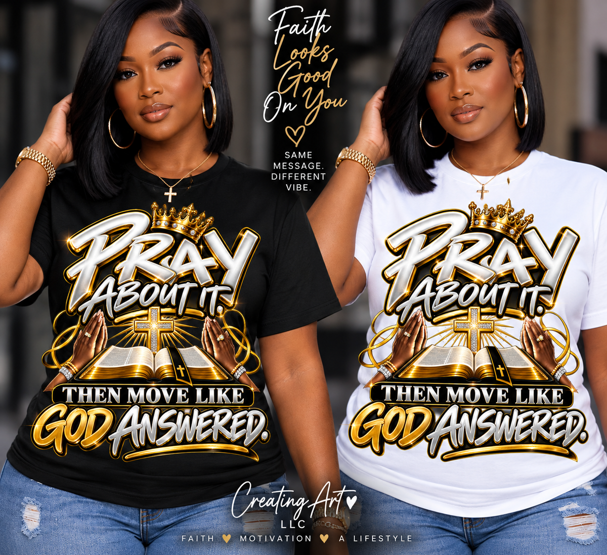 Pray About It Then Move Like God Answered faith shirt in black and white