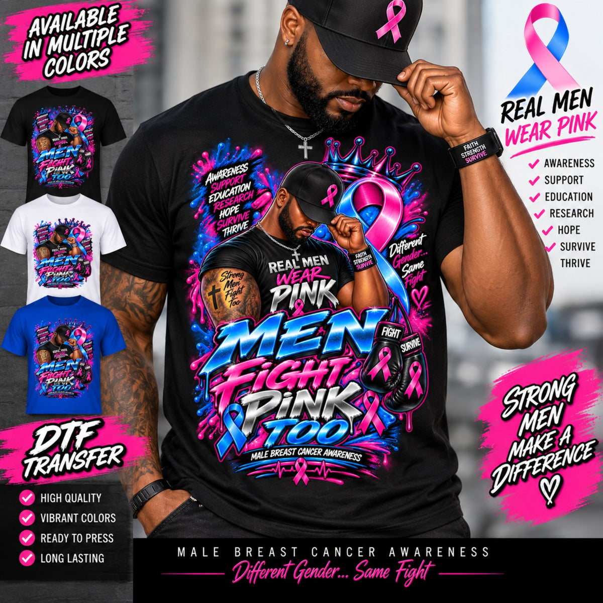 Real Men Wear Pink male breast cancer awareness shirt mockup