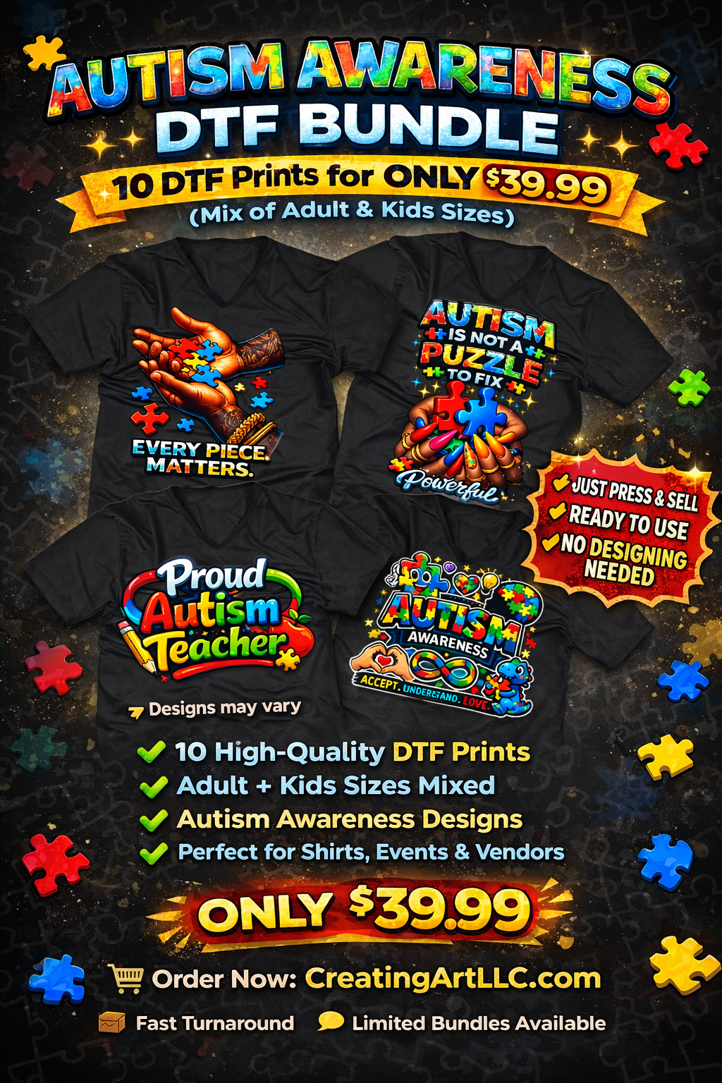 10 pk Autism Awareness DTF Bundle