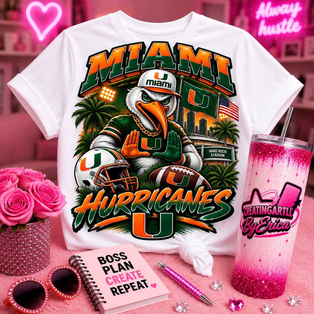 Miami Hurricanes PNG, Miami Football PNG, Hurricanes Game Day PNG, Orange Green Football DTF Sublimation Digital Download
