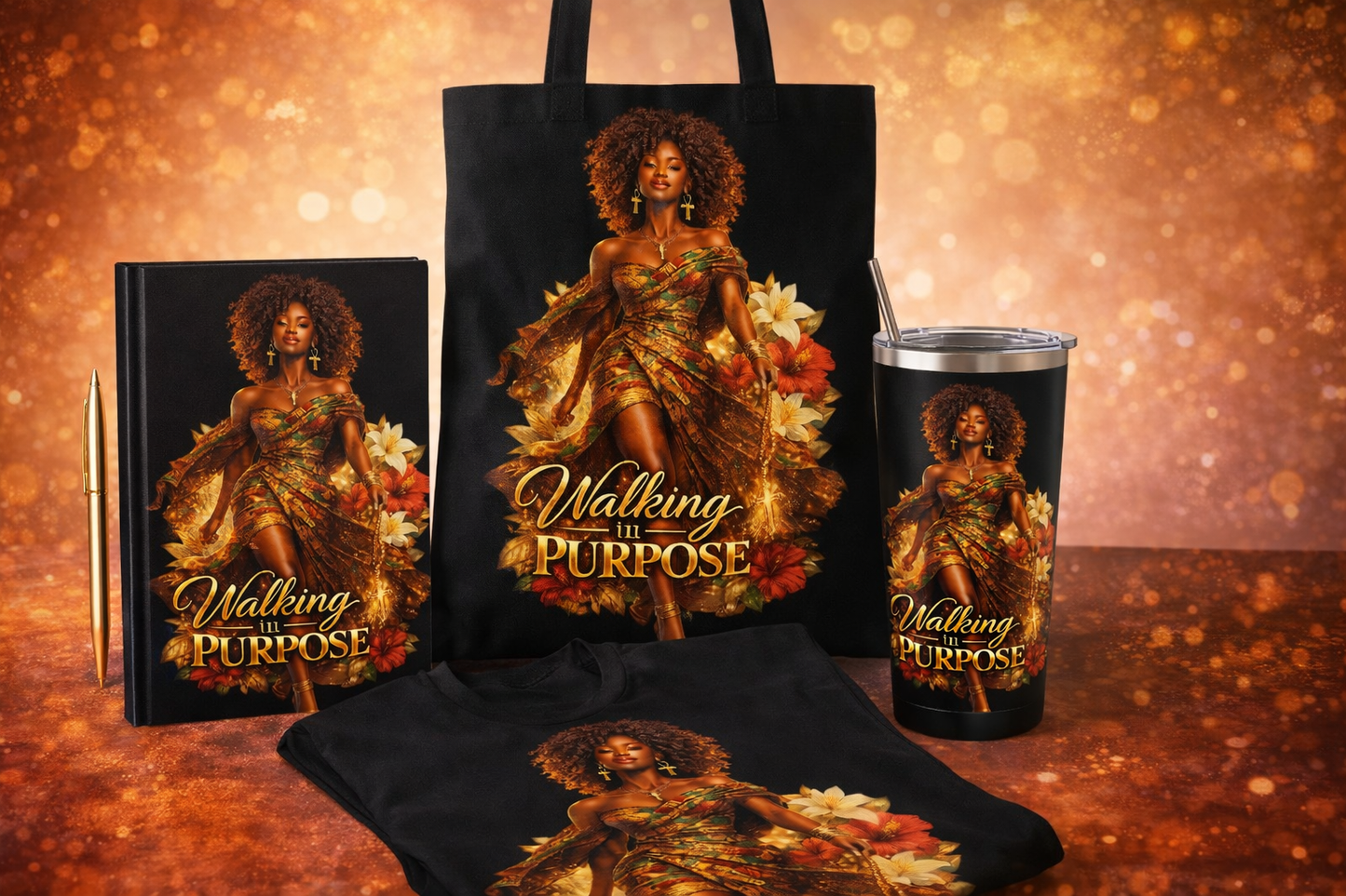 Walking in Purpose Afrocentric Woman | Luxury Faith-Inspired PNG | Digital File