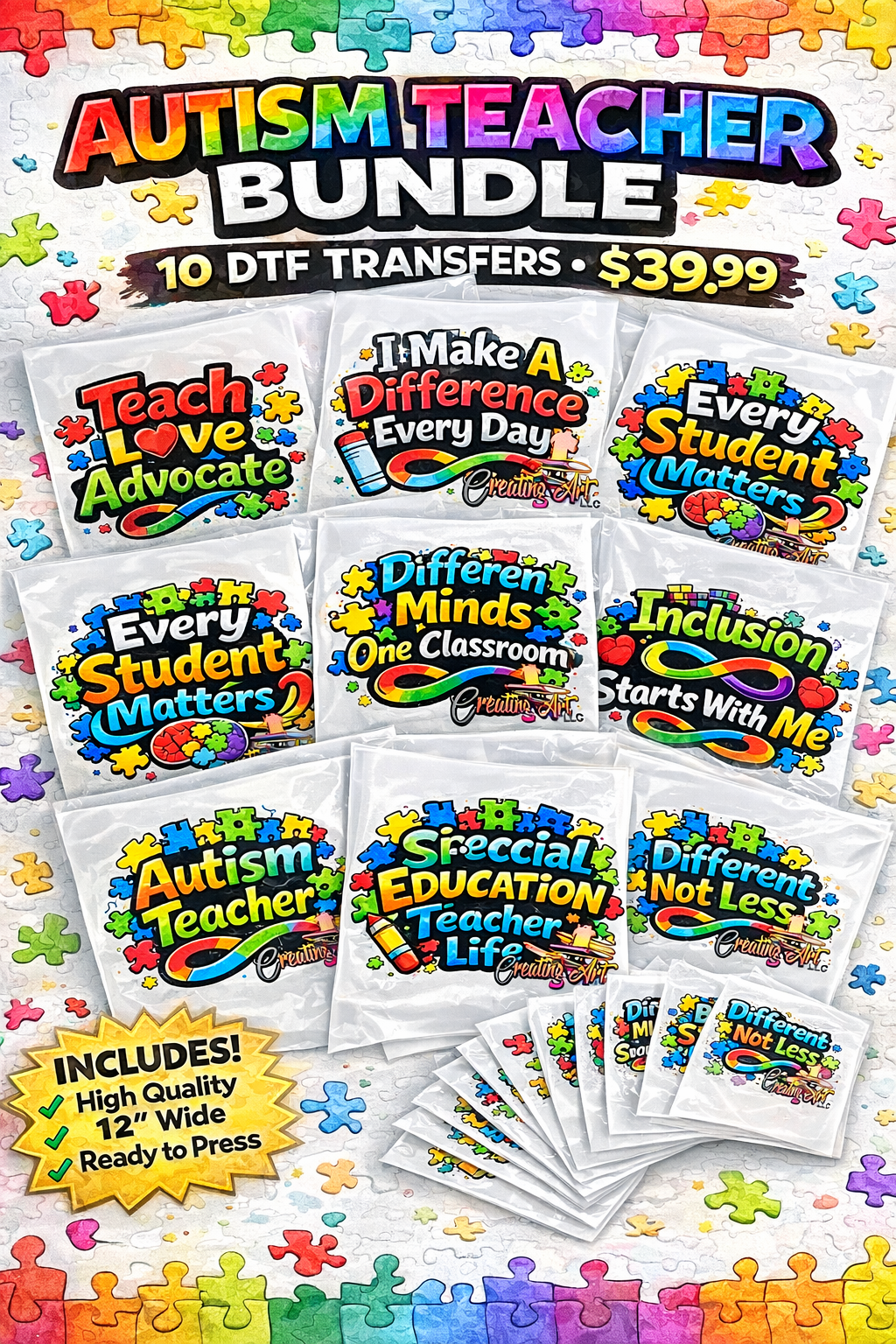 Autism Awareness Teacher Bundle DTF Prints
