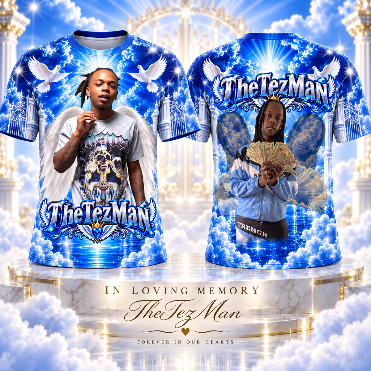 TheTezMan memorial full front and back 3D shirt mockup