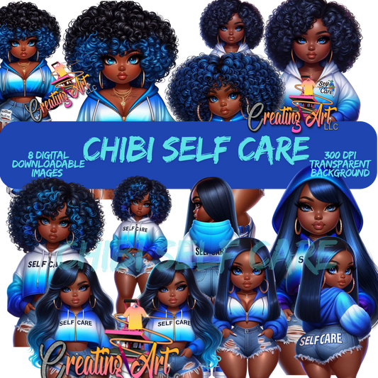 "Chibi Self Care Digital Art Bundle – 8 High-Resolution PNGs (300 DPI, Transparent Background)"