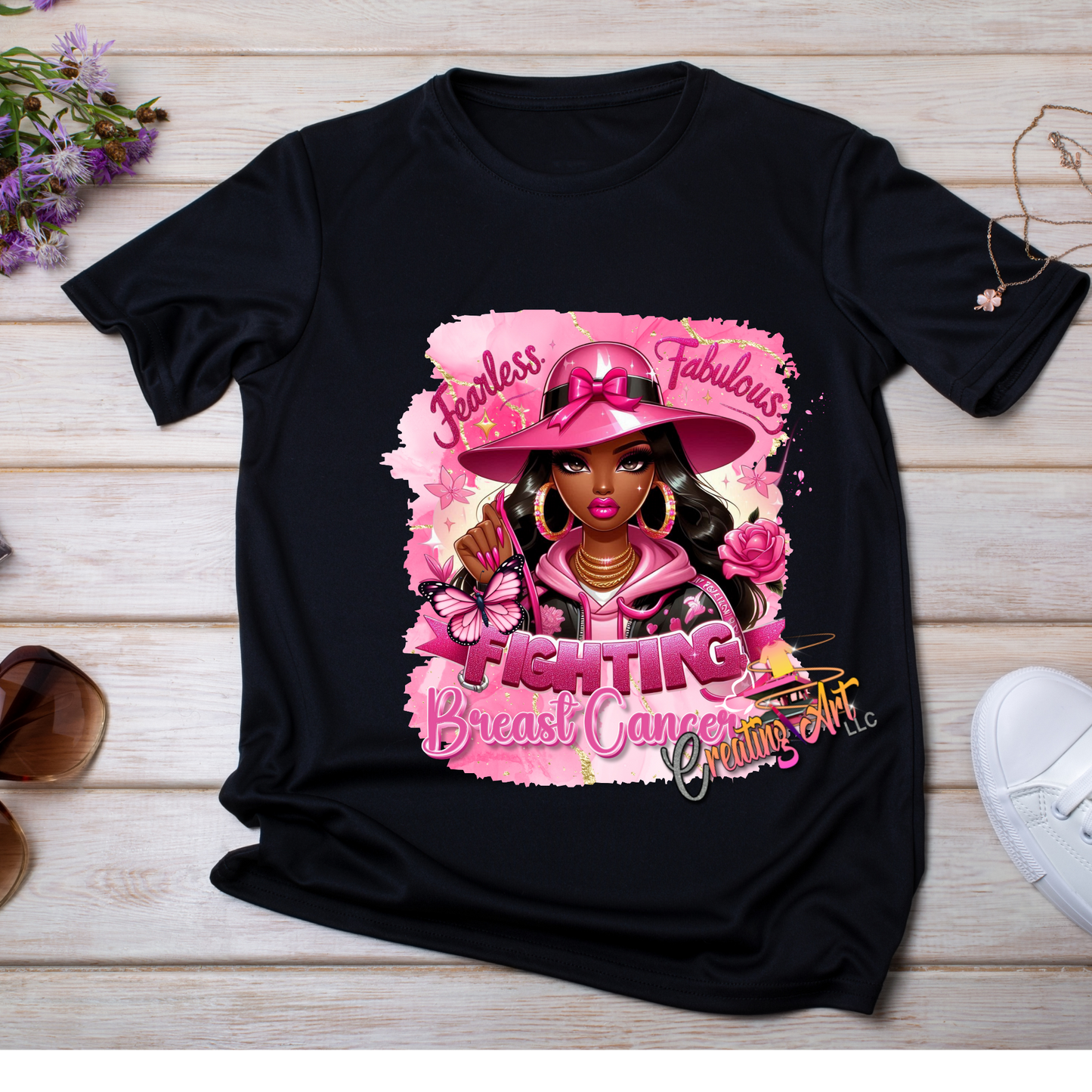 "Fearless & Fabulous Fighting Breast Cancer Shirt • Pink Ribbon Awareness Tee • Survivor Support T-Shirt (Black & White)"