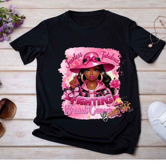 "Fearless & Fabulous Fighting Breast Cancer Shirt • Pink Ribbon Awareness Tee • Survivor Support T-Shirt (Black & White)"