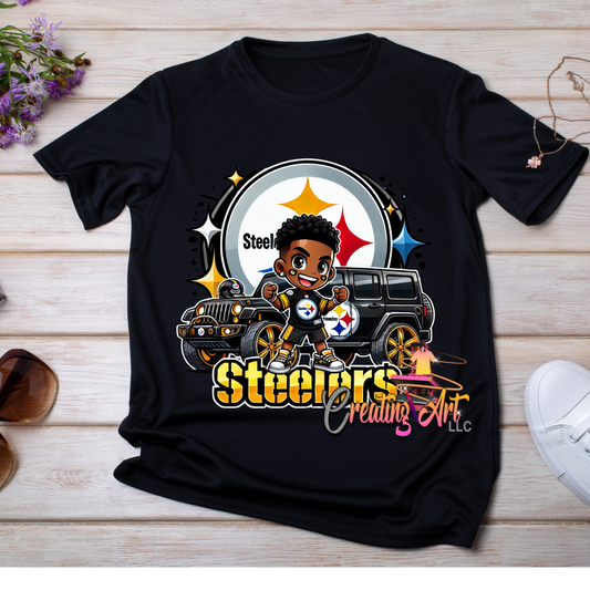 Pittsburgh Steelers Chibi Fan Art | Cute NFL Football PNG | Black & Gold Jeep Sports Fan Graphic | Game Day Digital Download | Steelers SVG for T-Shirts & Stickers