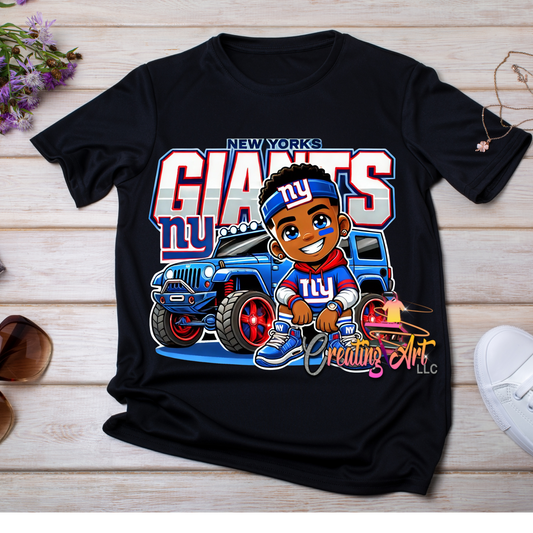 "New York Giants Chibi Fan Art | Cute NFL Football Shirt | Blue Jeep Sports Fan Graphic | Game Day | Giants  Tshirt"