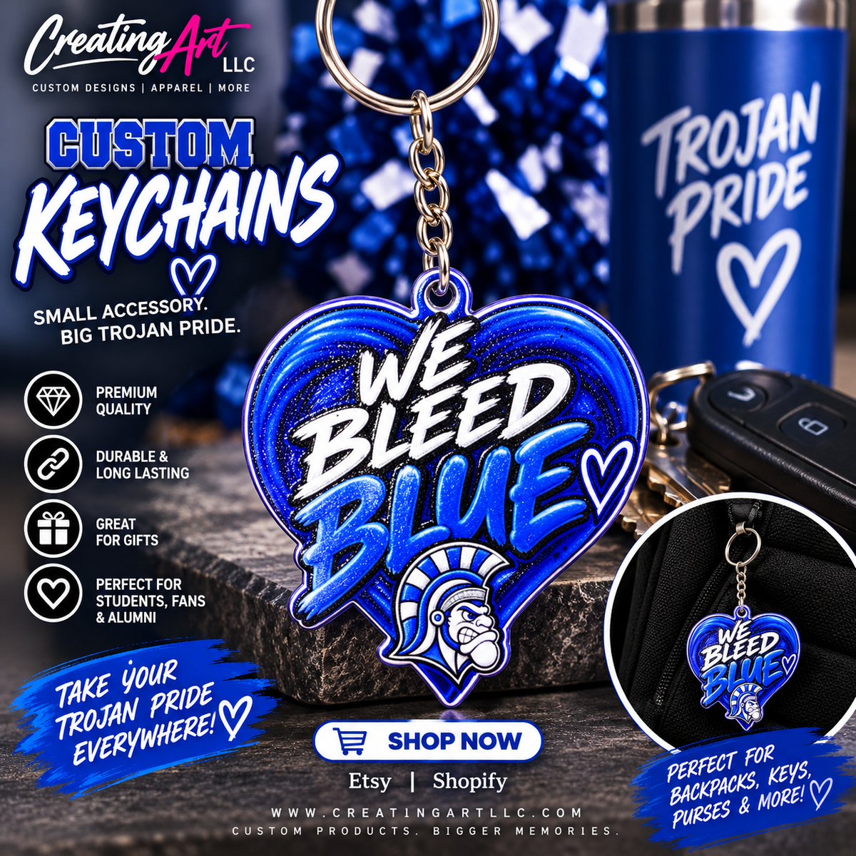 WE BLEED BLUE HEART KEY CHAIN
