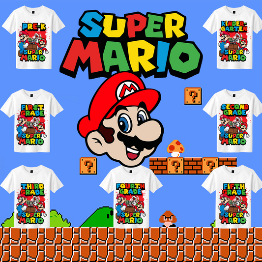 SUPER MARIO BACK TO SCHOOL  PRE-K THROUGH 5TH GRADE DTF PRINTS 7 PACK