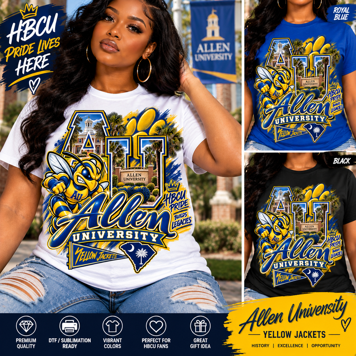 Allen University Yellow Jackets shirt mockup