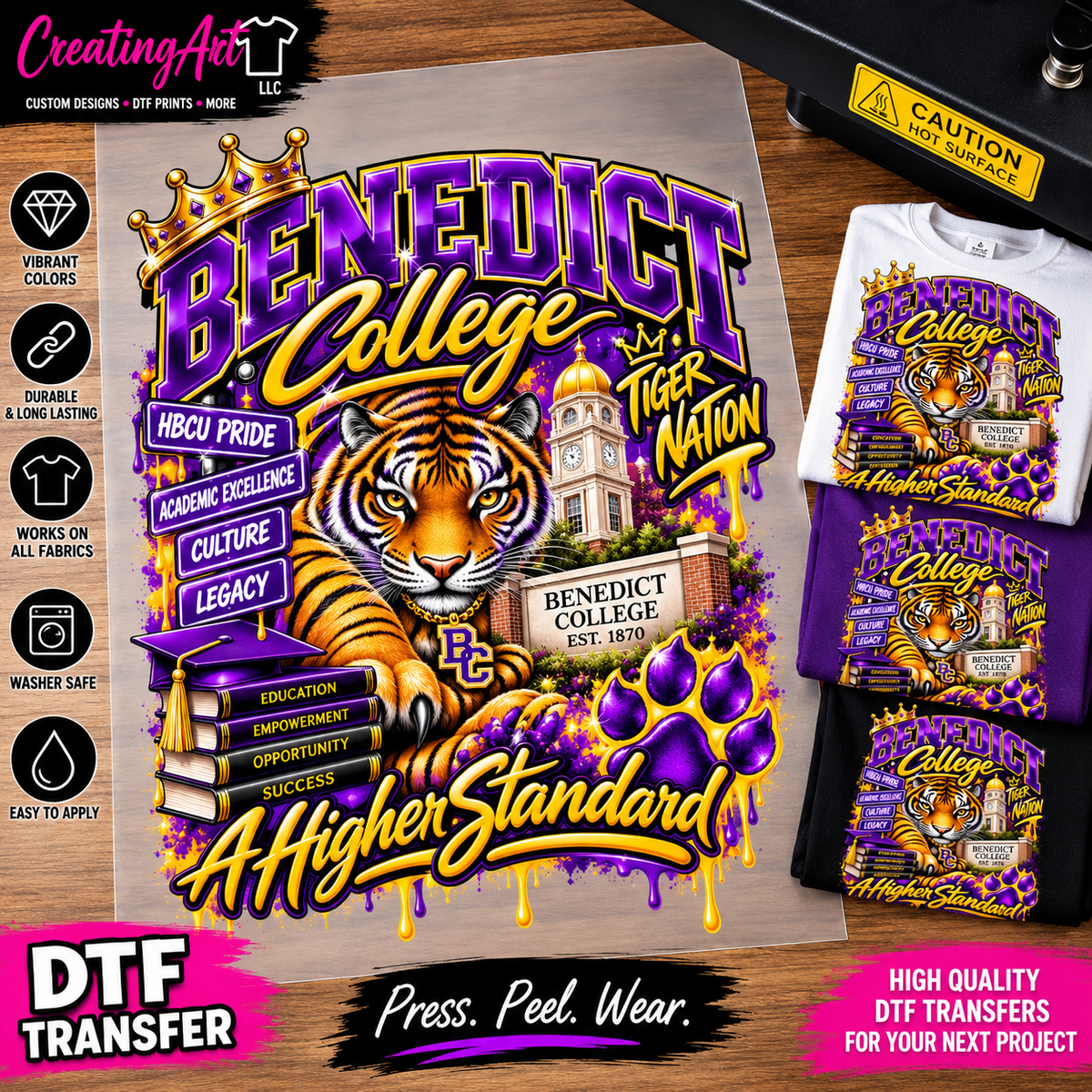 Benedict College A Higher Standard ready to press DTF transfer