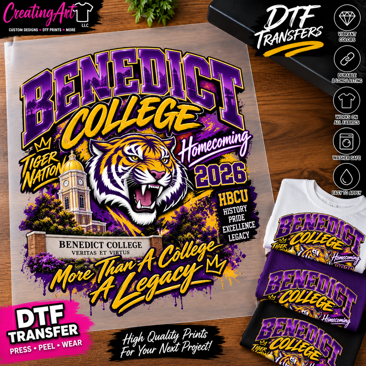 Benedict College Homecoming 2026 ready to press DTF transfer