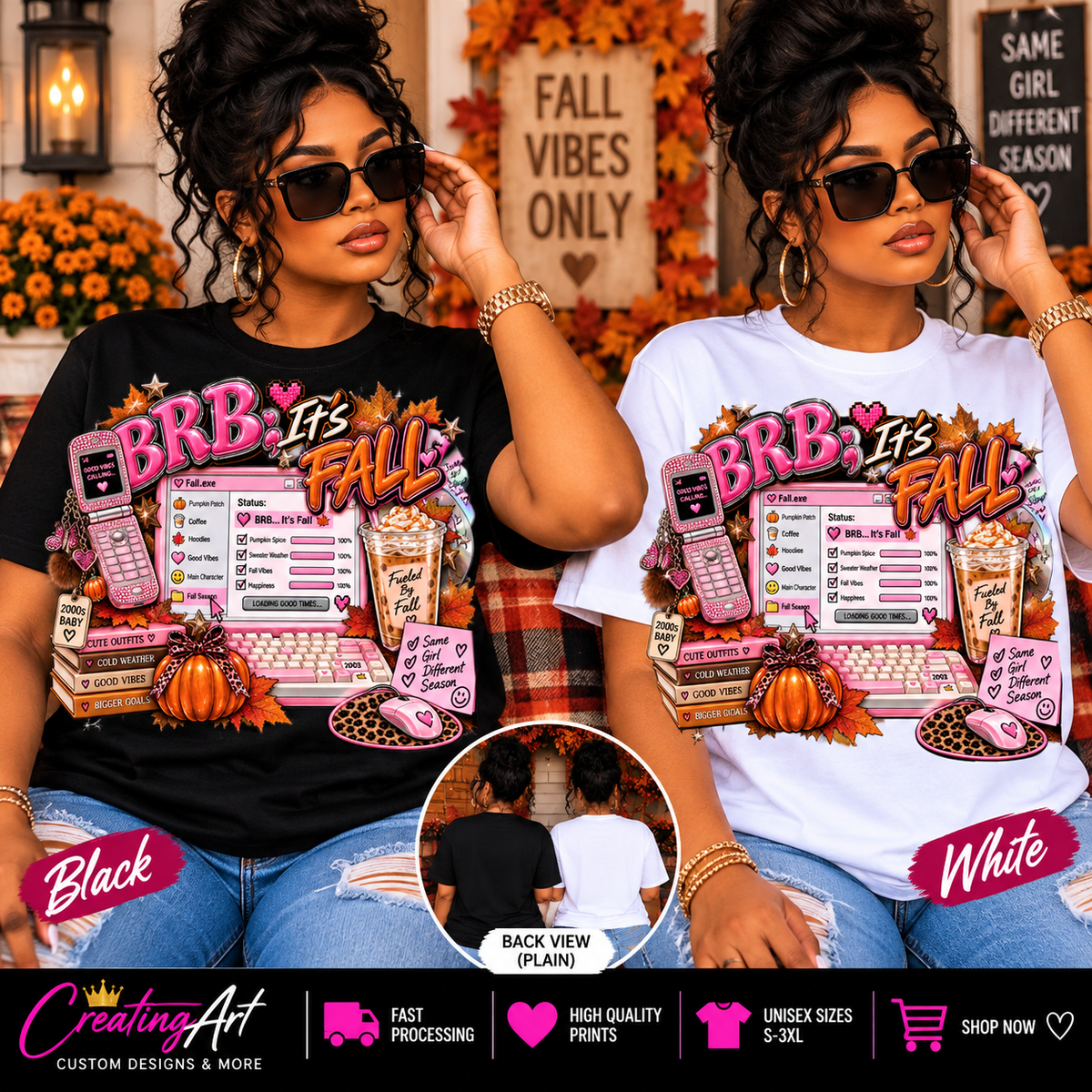 BRB It's Fall black and white shirt mockup