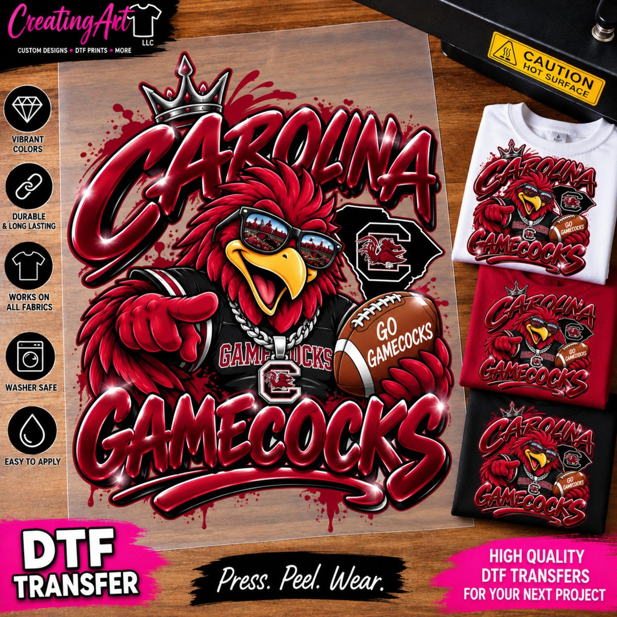 Carolina Gamecocks DTF transfer listing mockup