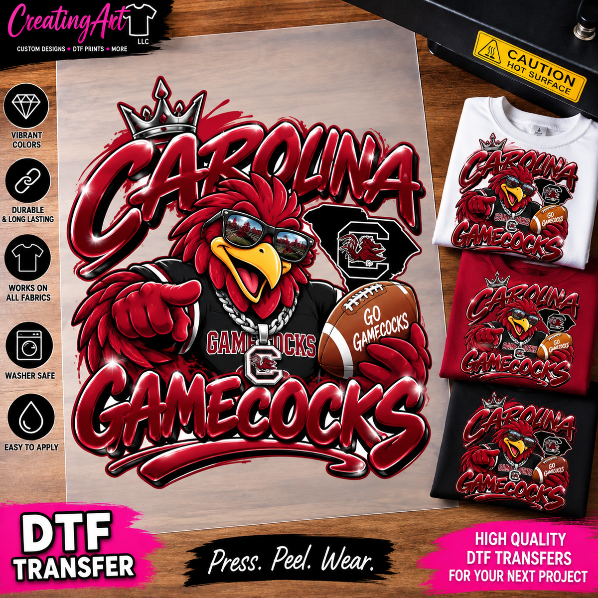 Carolina Gamecocks DTF transfer mockup