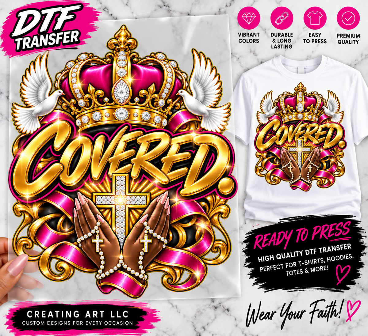 Covered faith ready to press DTF transfer