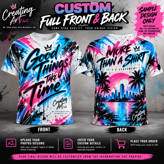 Sample custom full front and back shirt design - customize with your own information