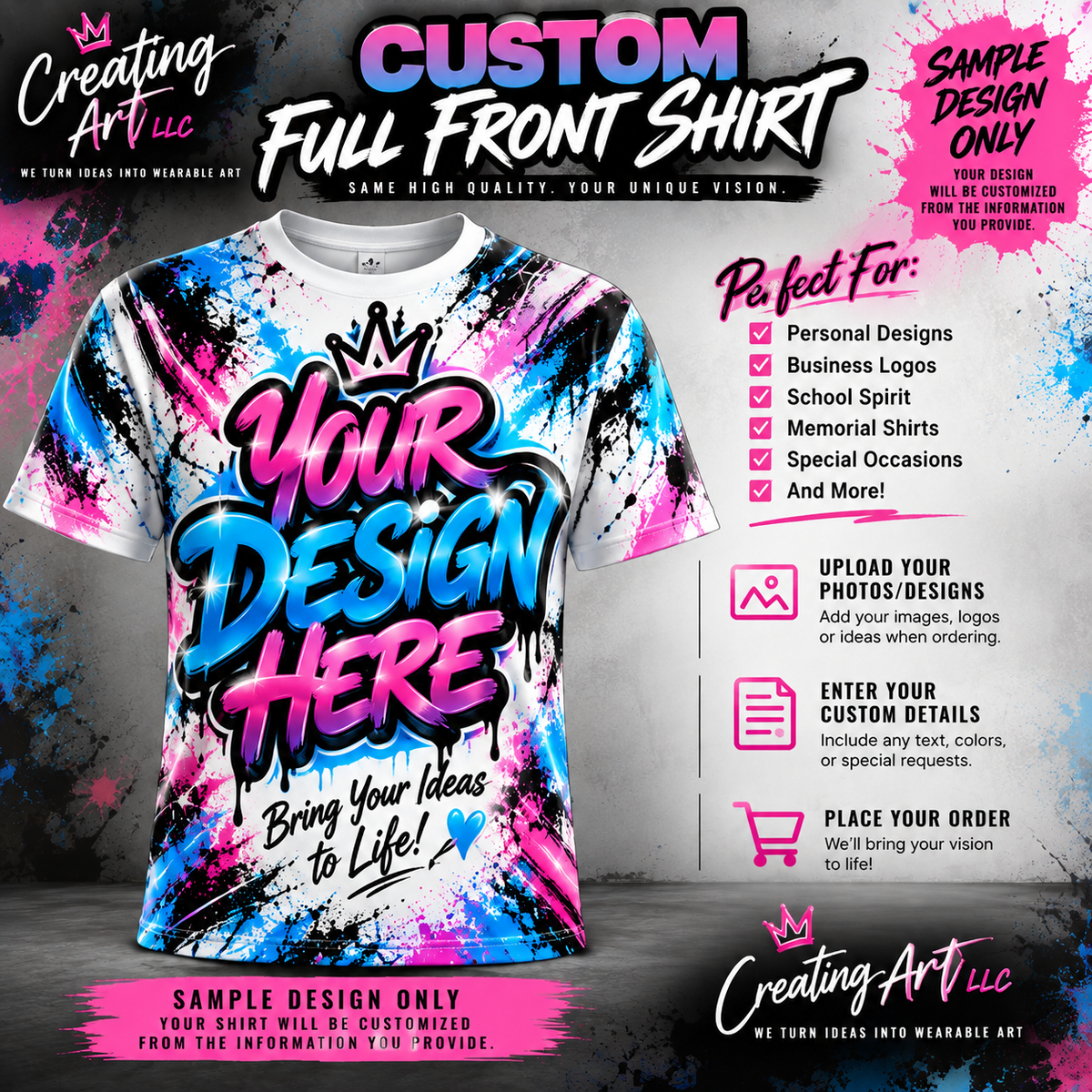 Generic sample custom full front shirt - customer provides customization details