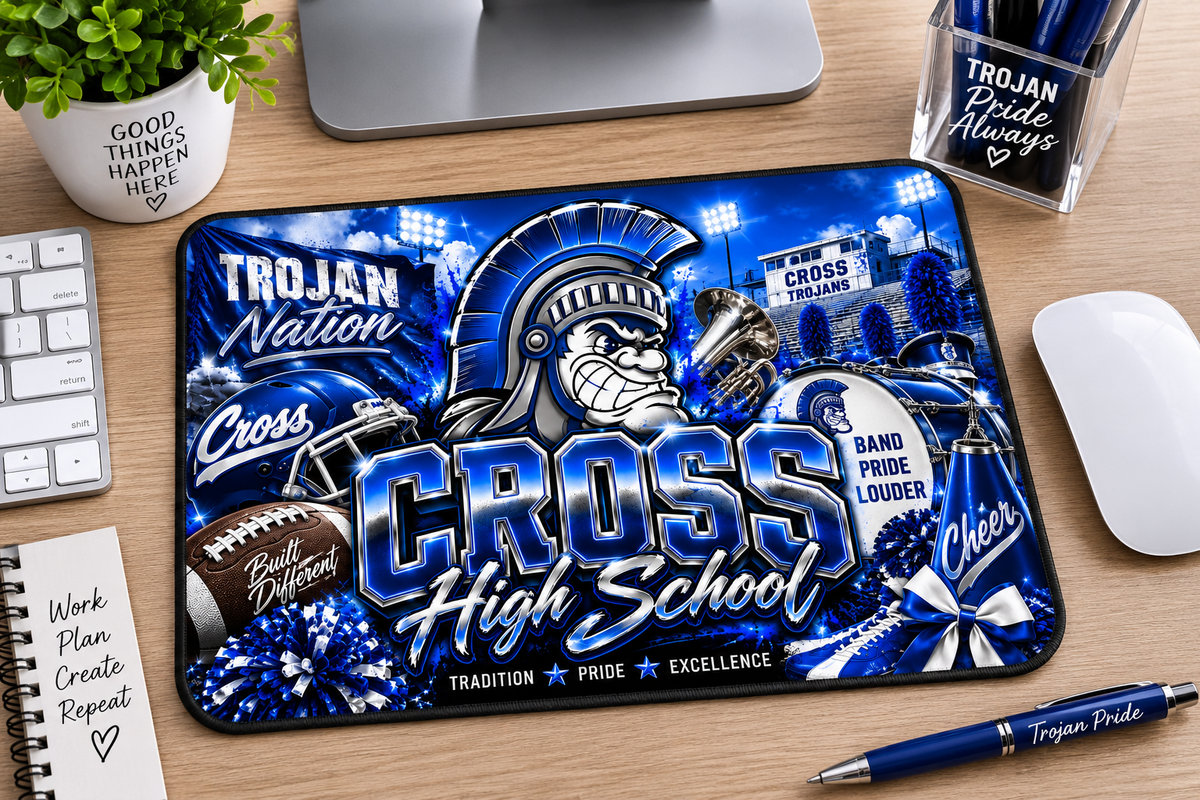 Cross High School Trojan mouse pad mockup
