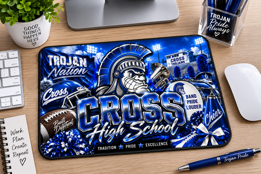 Cross High School Trojan mouse pad mockup