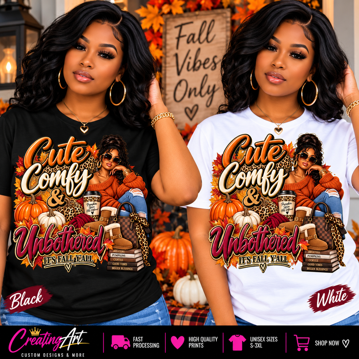 Cute Comfy and Unbothered fall shirt black and white mockup