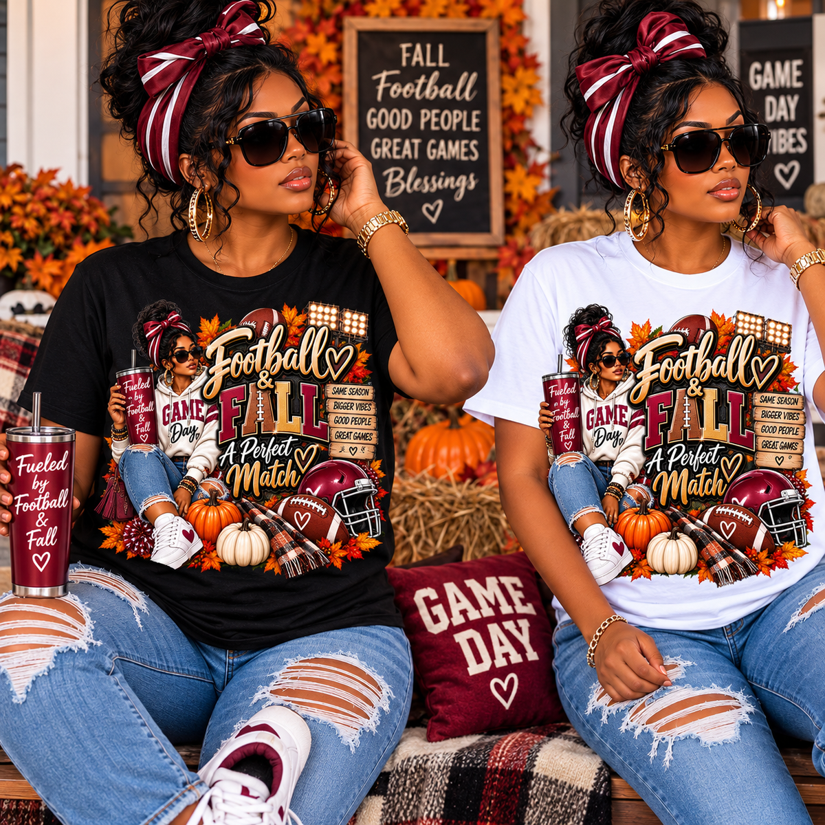 Football and Fall A Perfect Match black and white shirt mockup