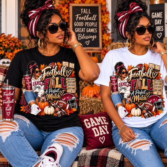 Football and Fall A Perfect Match black and white shirt mockup