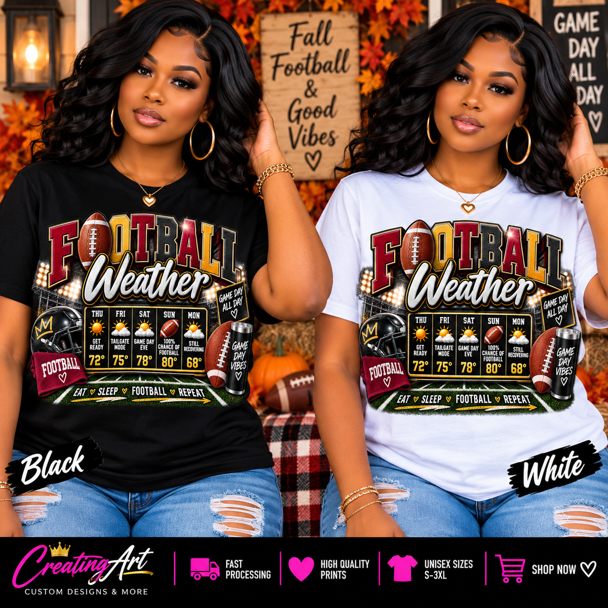 Football Weather fall shirt black and white mockup