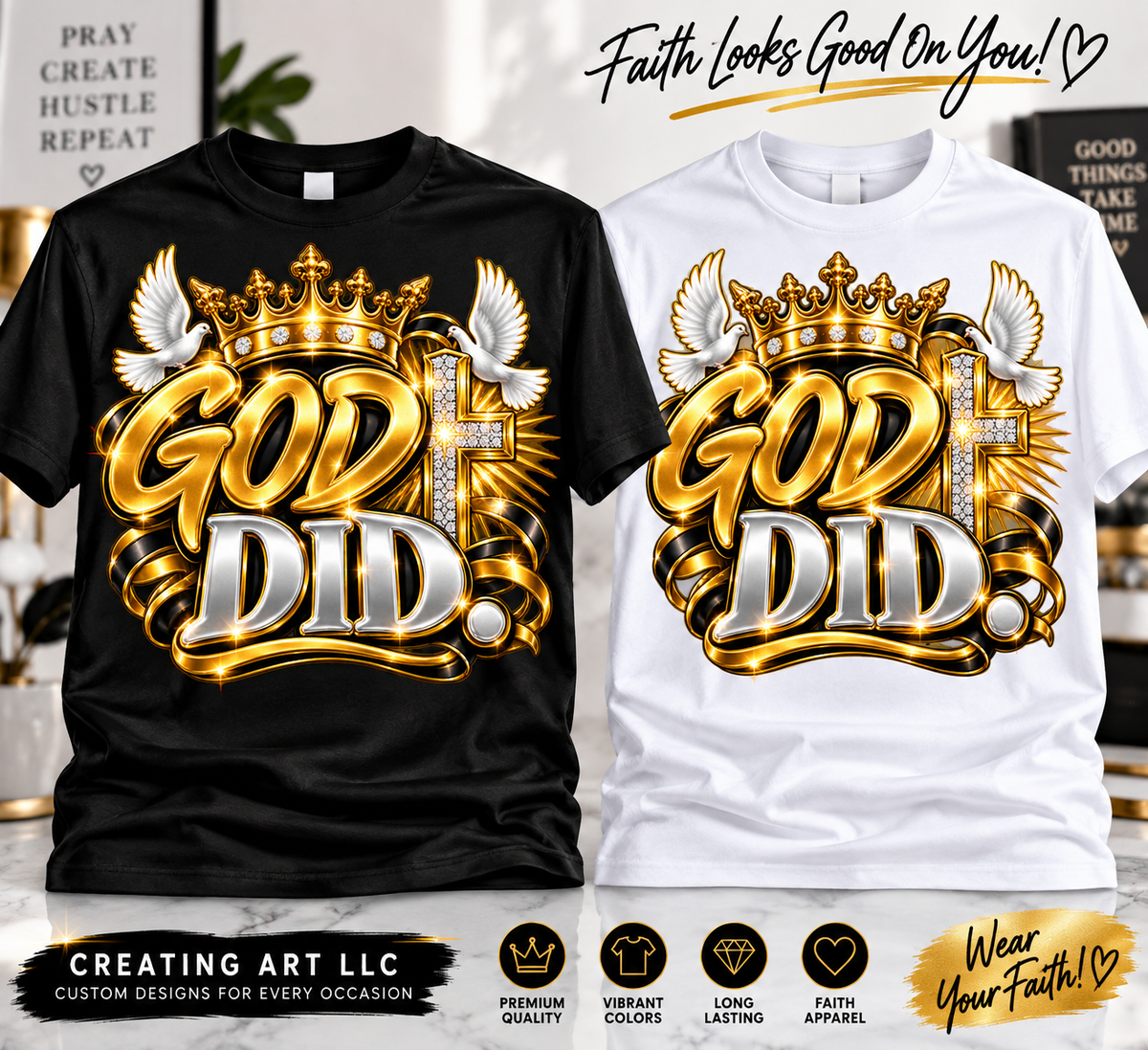 God Did faith shirt mockup in black and white