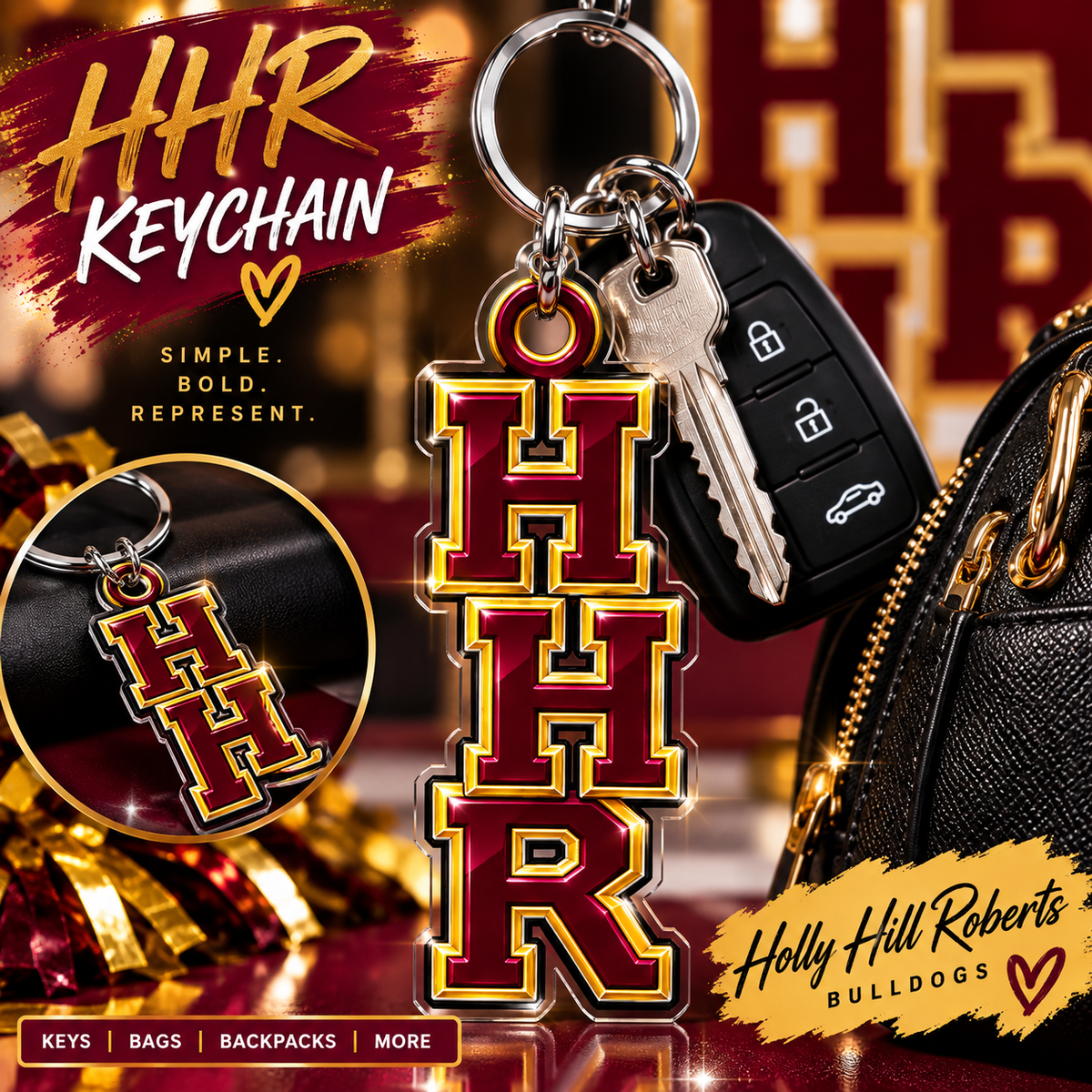 Holly Hill Roberts HHR keychain with silver hardware