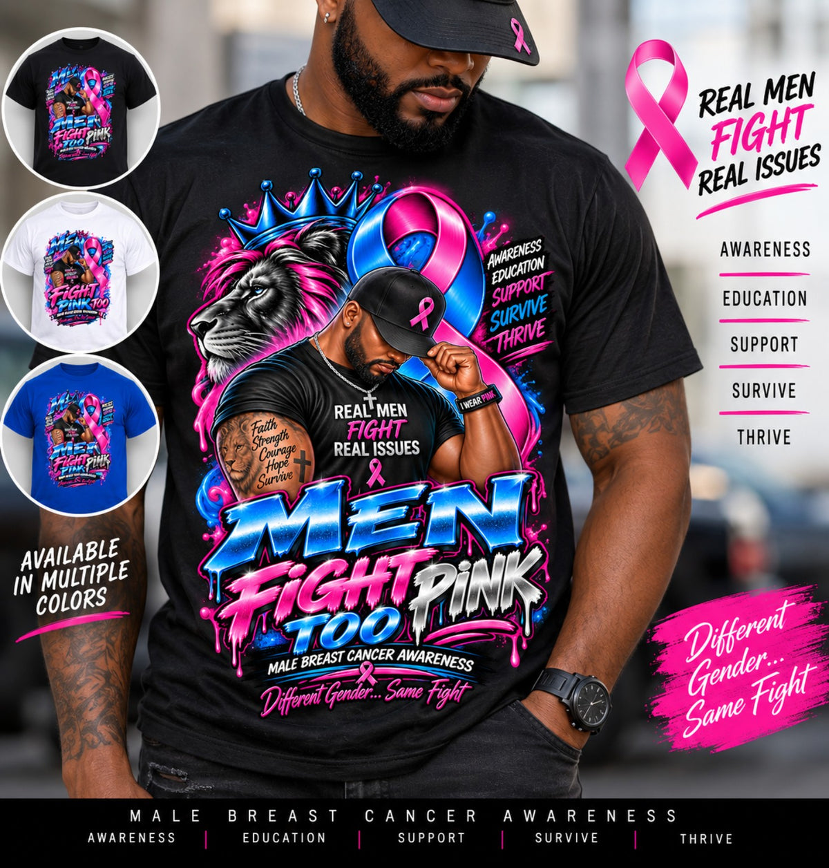 Men Fight Pink Too male breast cancer awareness shirt mockup