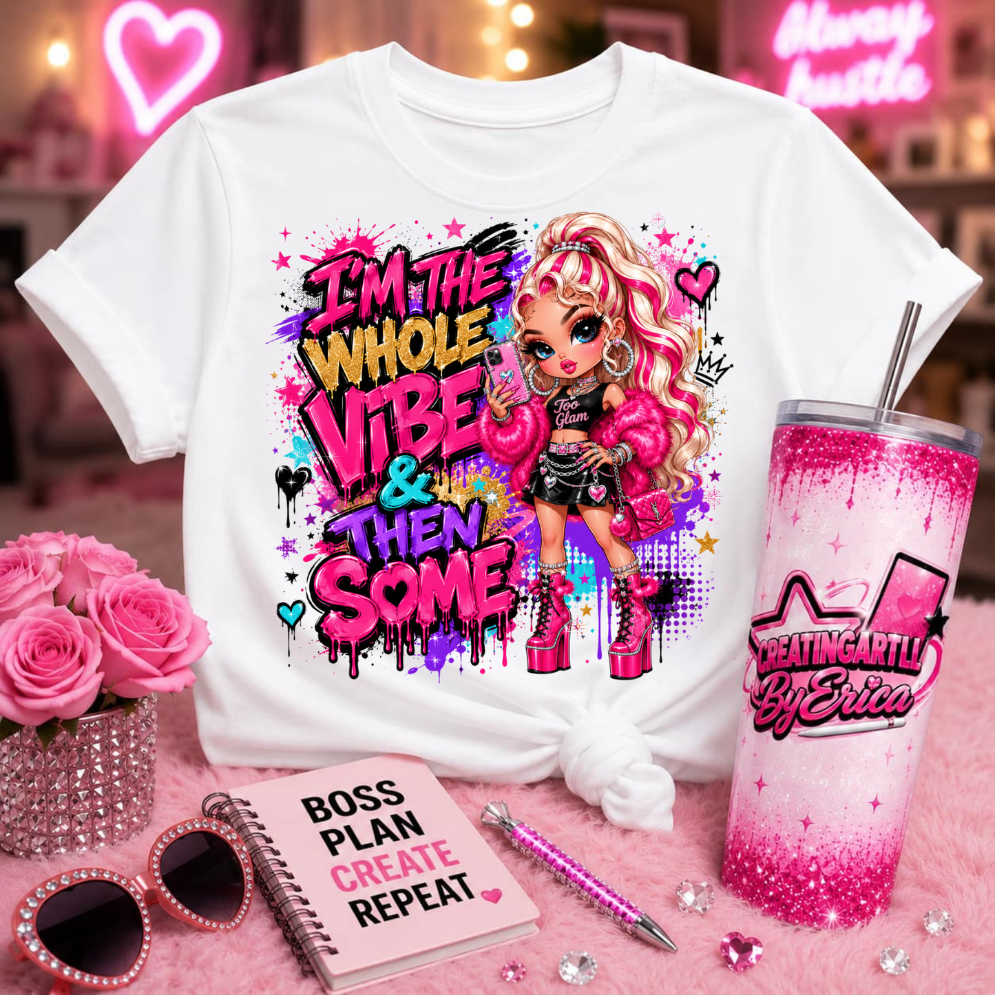 I'm the Whole Vibe & Then Some PNG | Brat Chibi Girl T-Shirt Design | Glam Fashion Doll PNG | DTF Transfer | Sublimation | Digital Download