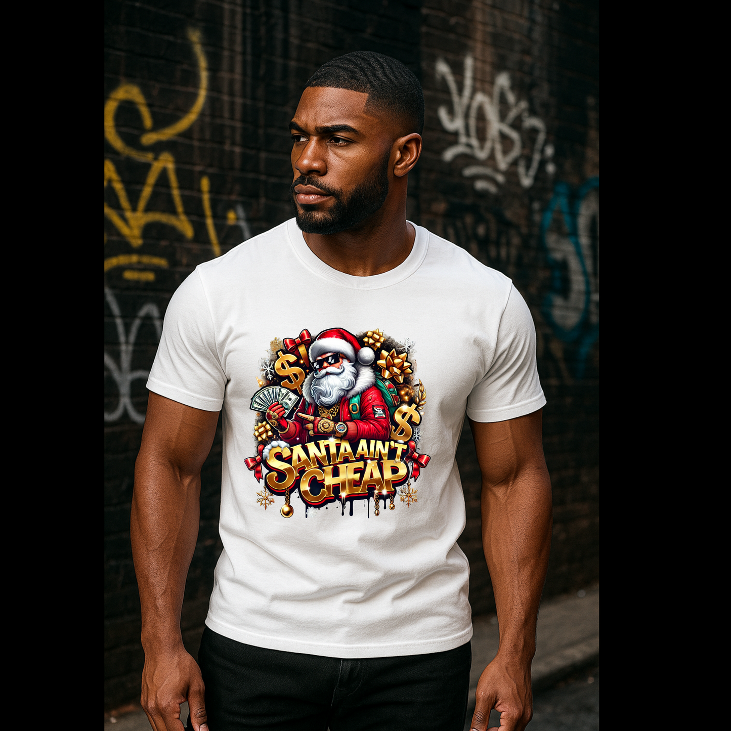 Santa Ain’t Cheap Urban Christmas Design – Hip Hop Santa Money Graphic  / Digital Printable File High-Resolution Art