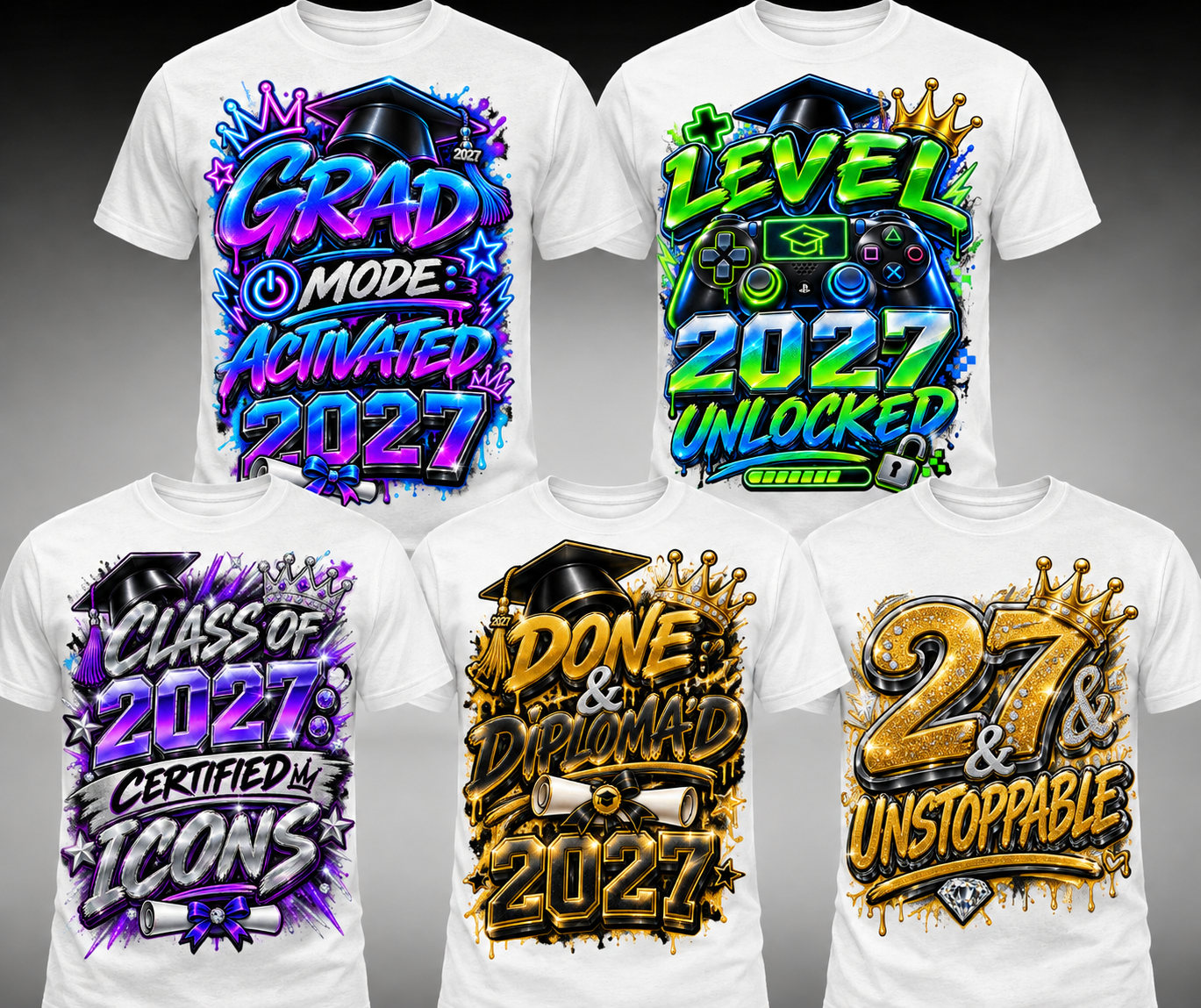 Class of 2027 Graduation PNG Bundle | Senior 2027 DTF Designs | Graffiti Graduation PNG | Grad Shirt Designs | Digital Download