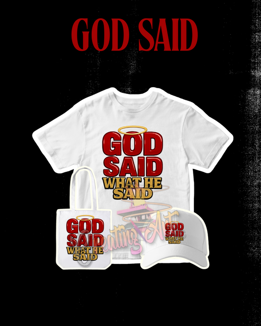 “God Said What He Said” PNG | Red & Gold Christian Quote | Faith-Based 3D Text Design for Shirts, DTF Prints & Sublimation