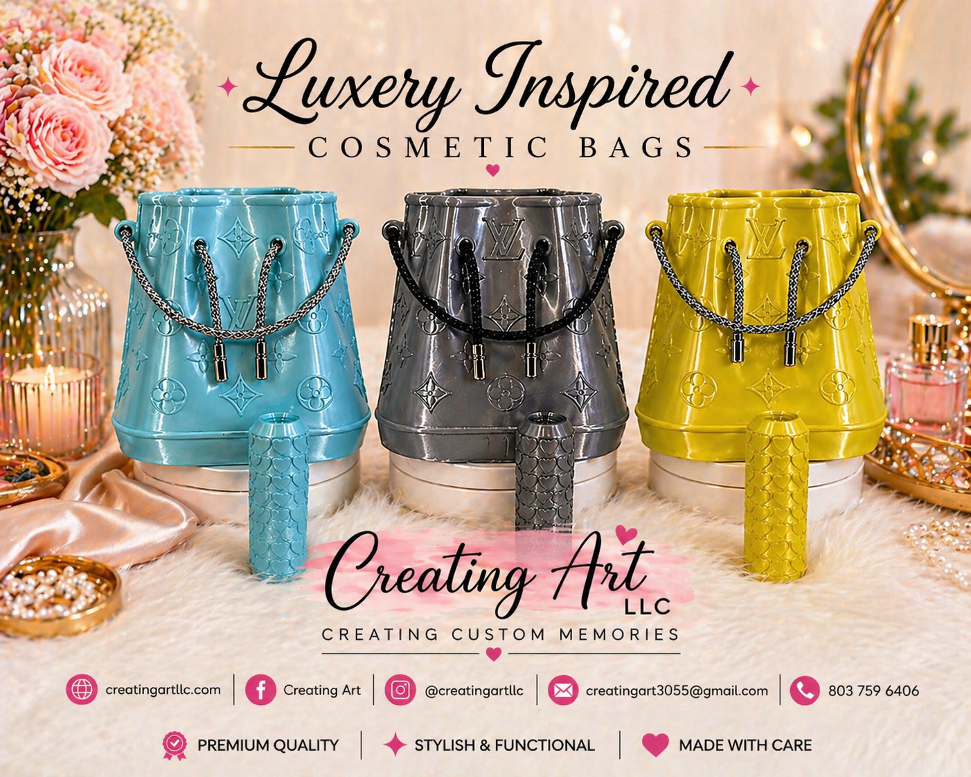 Luxury Inspired Cosmetic Bags with Balm holder