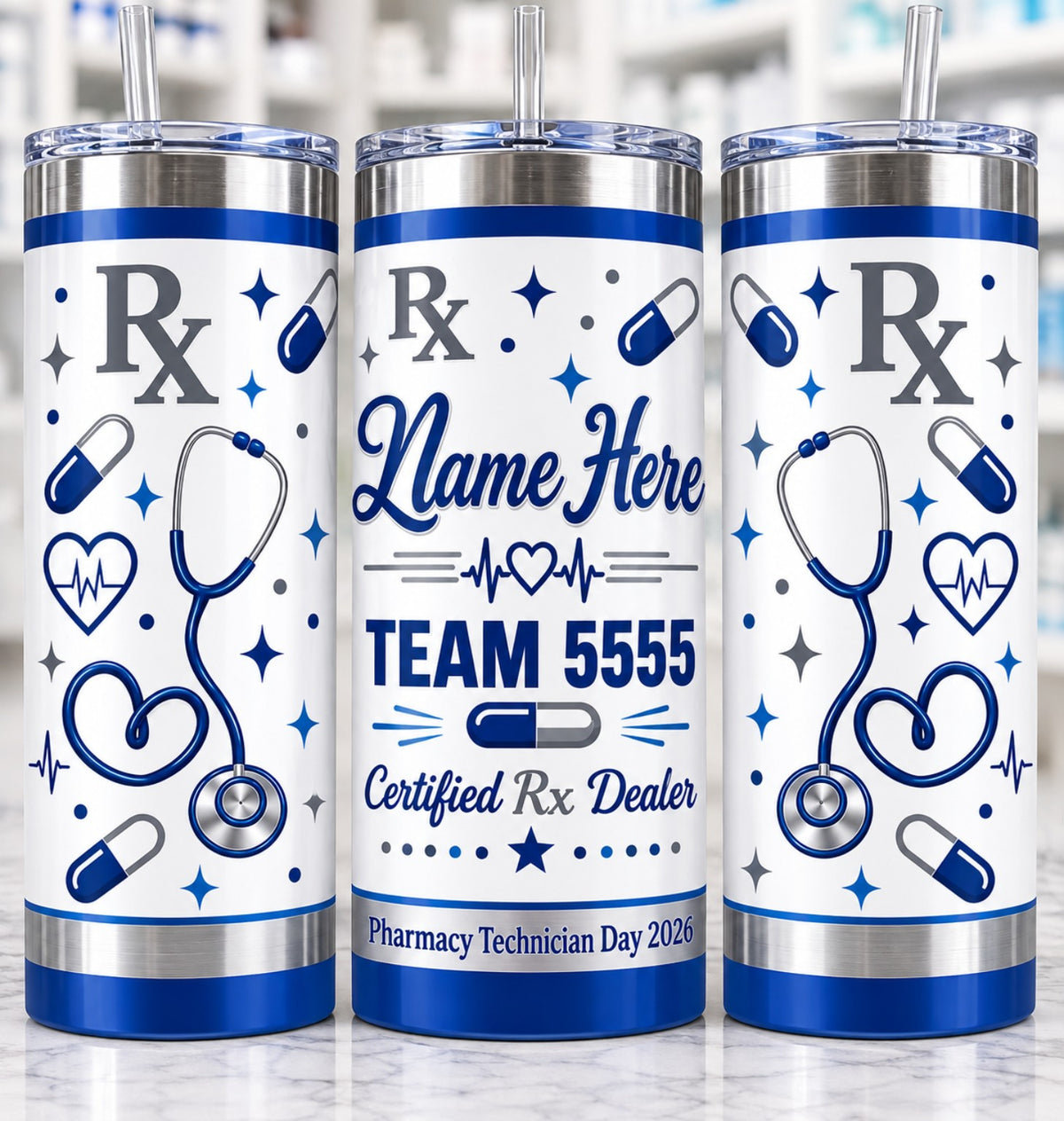 20 oz pharmacy technician day custom tumbler Team 5555 mockup