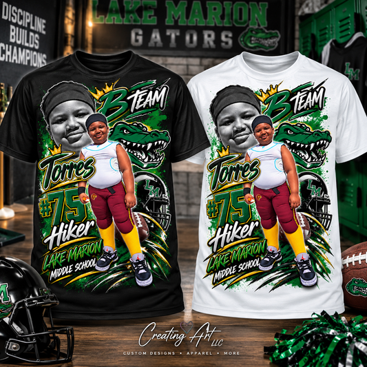 Torres #75 Lake Marion Middle B Team custom football shirt mockup