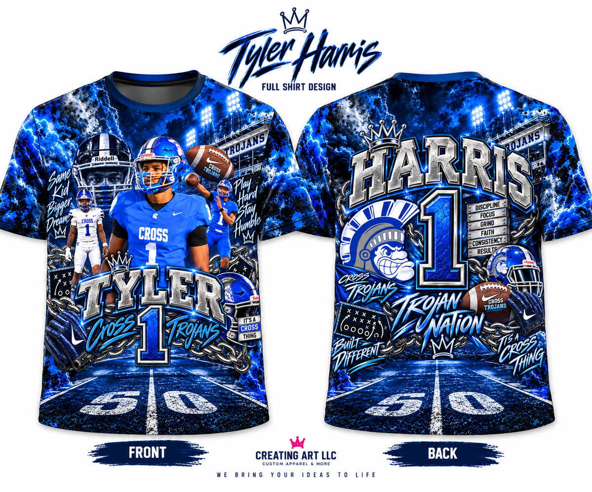 Tyler Harris Cross Trojans full shirt front and back mockup